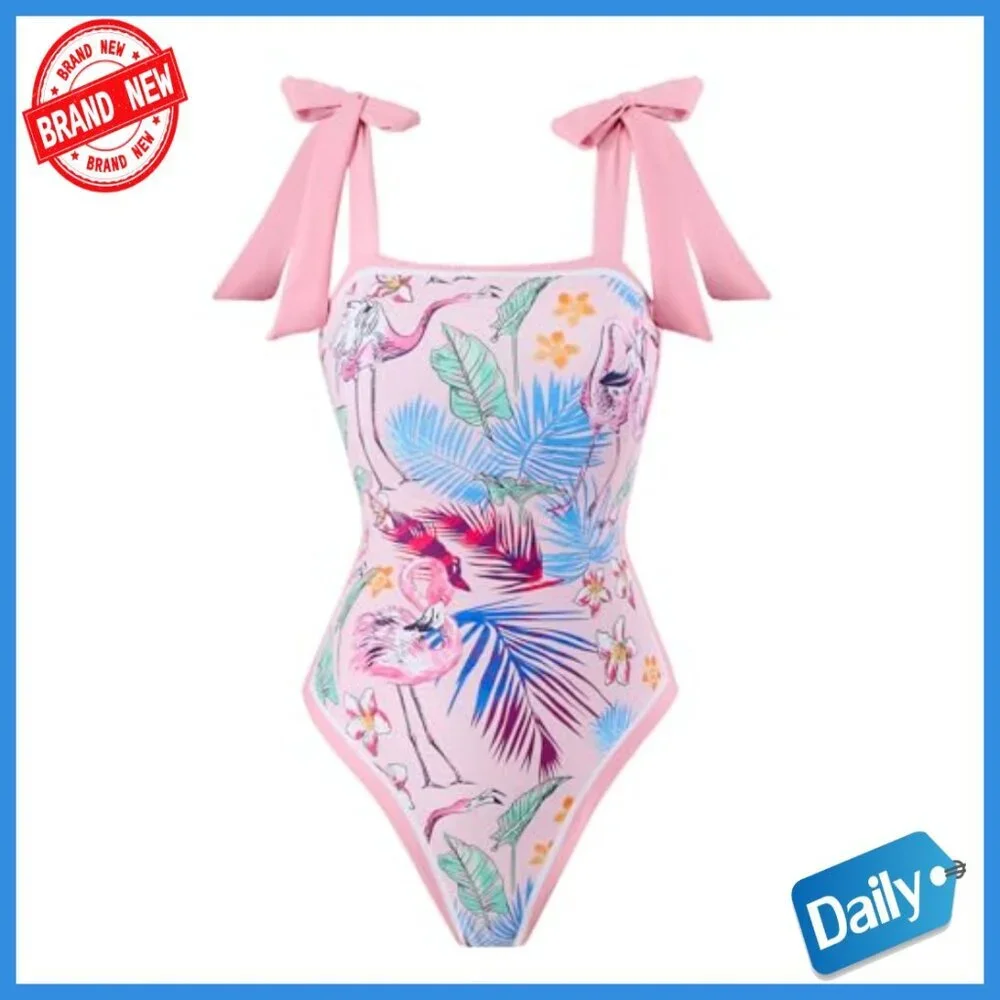 Floral Print One Piece Swimsuit with Cover Up Skirt Set, Slim Fit, Polyester